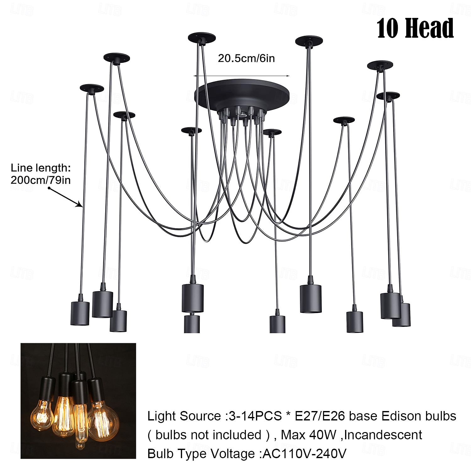 led hanglamp warm wit 6/10/14 koppen retro edison multi verstelbare diy plafond spider lamp modern chique industrieel voor woonkamer slaapkamer 110-240v 2026 - $161.27 –P2