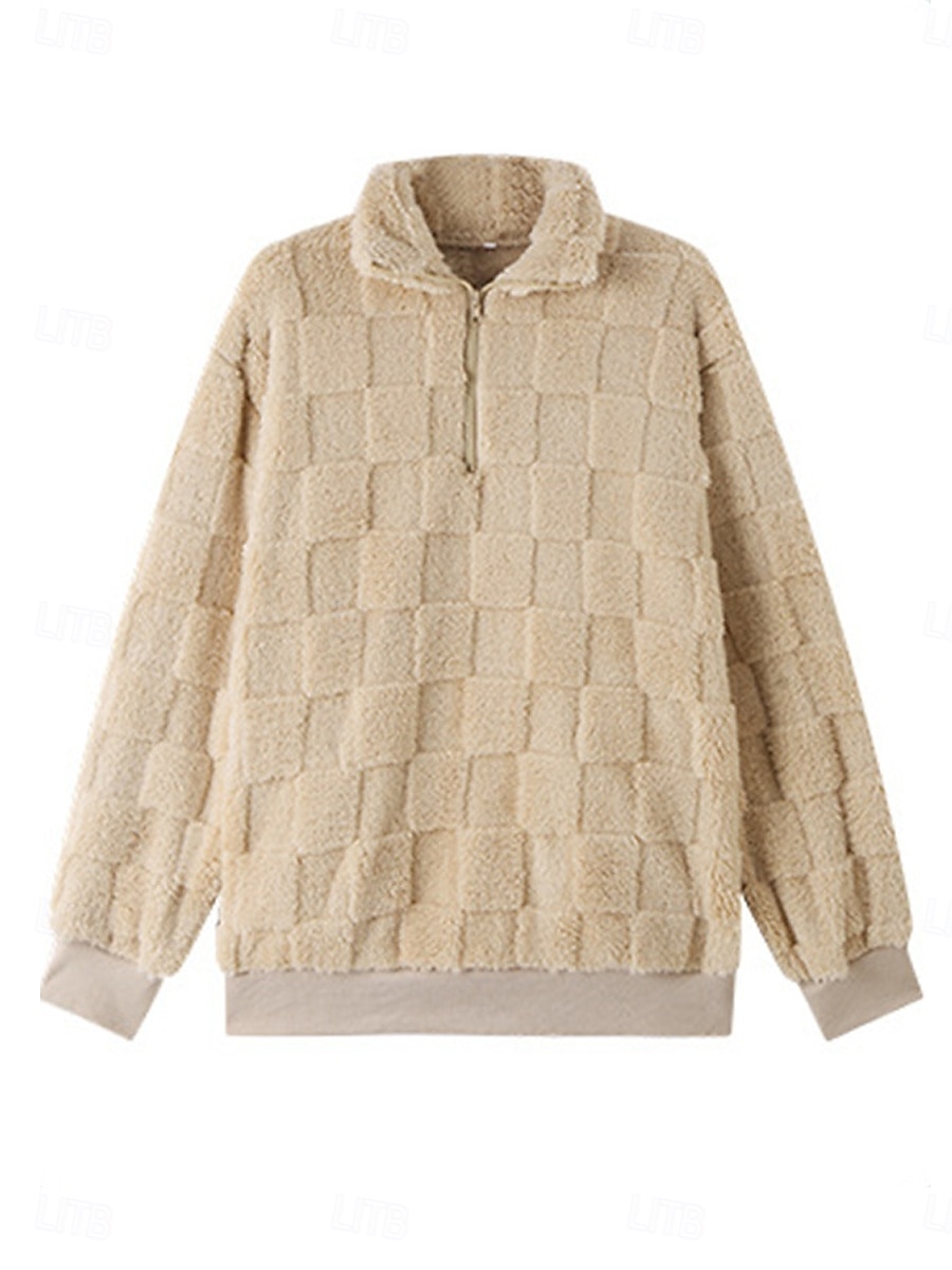 dames sweatshirt casual sherpa fleece effen straat dagelijks gebruik coltrui rits lange mouw beige herfst winter 2025 - $52.99 –P4