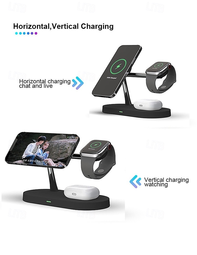 Wireless Charger 15 W Output Power Wireless Charging Station CE Certified Fast Wireless Charging MagSafe Magnetic For Apple Watch iPhone 14/13/12/11 Pro Max Apple Watch Series SE / 6/5/4/3/2/1 2025 - $47.99 –P6