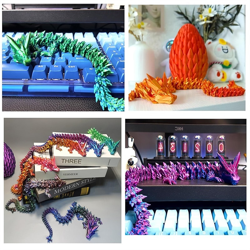 3D drukowane smocze jajo tajemniczy kryształowy smok zabawki fidget, ruchomy smok dekoracja biurka domowego wielkanocna niespodzianka jaja dinozaurów zabawki fidget dla dorosłych dla autyzmu 2025 - $33.99 –P5