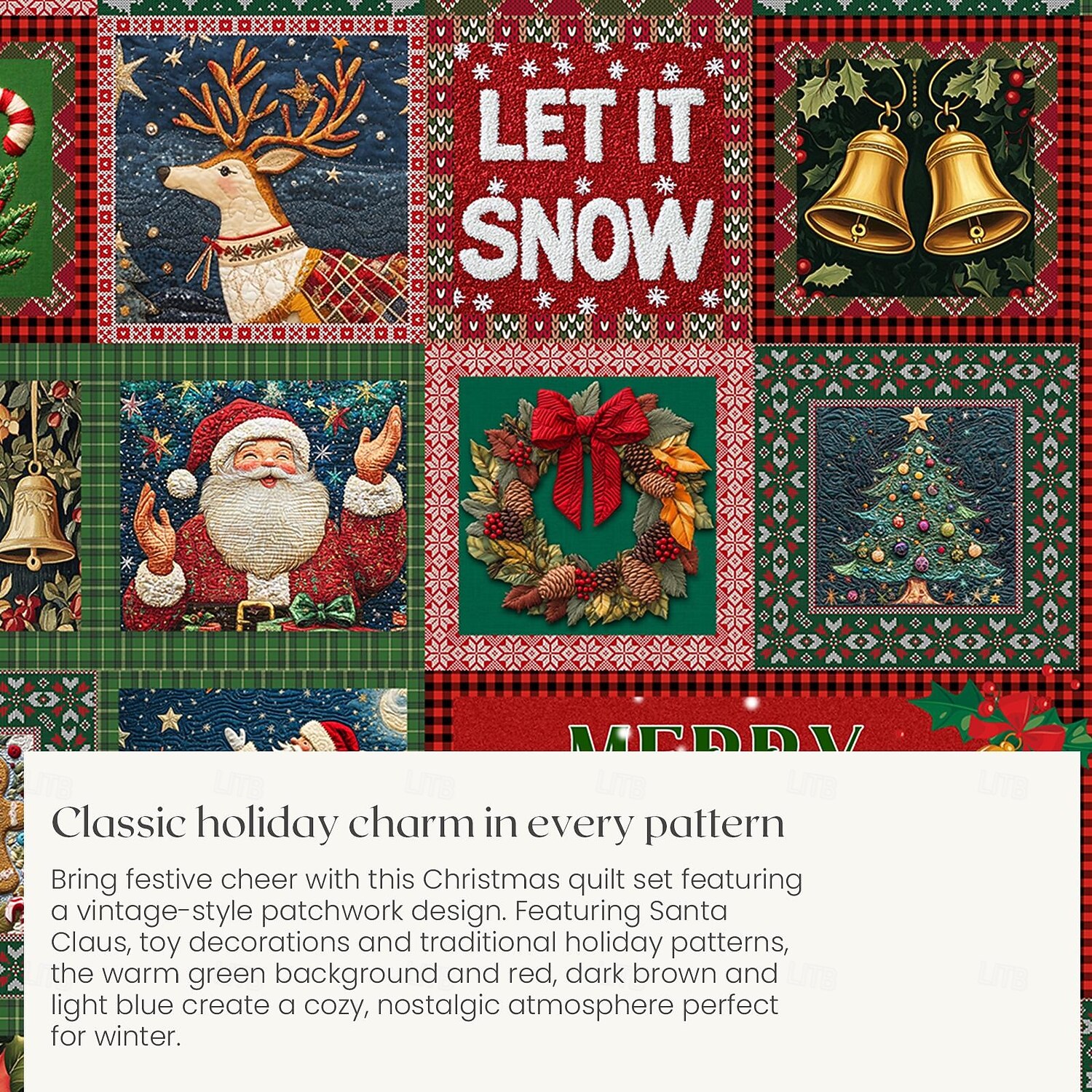 conjunto de capa de edredom de natal estilo vintage patchwork design conjunto de edredom de natal completo inclui capa de edredom e fronhas perfeito para adicionar alegria sazonal e conforto à decoração do seu quarto de 2025 por $69.99 –P2