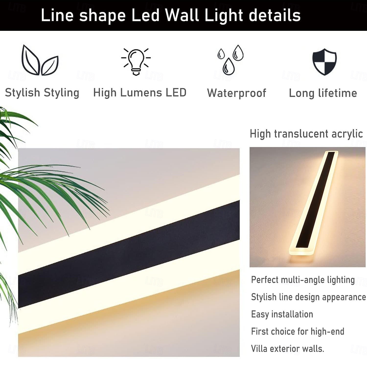 Modern Outdoor Waterproof LED Wall Sconce 15.7-70inch Color Light Optional IP65 Black Acrylic Wall Light Fixture Frosted Elegant Rust Proof AC85-265V 2025 - $49.99 –P7