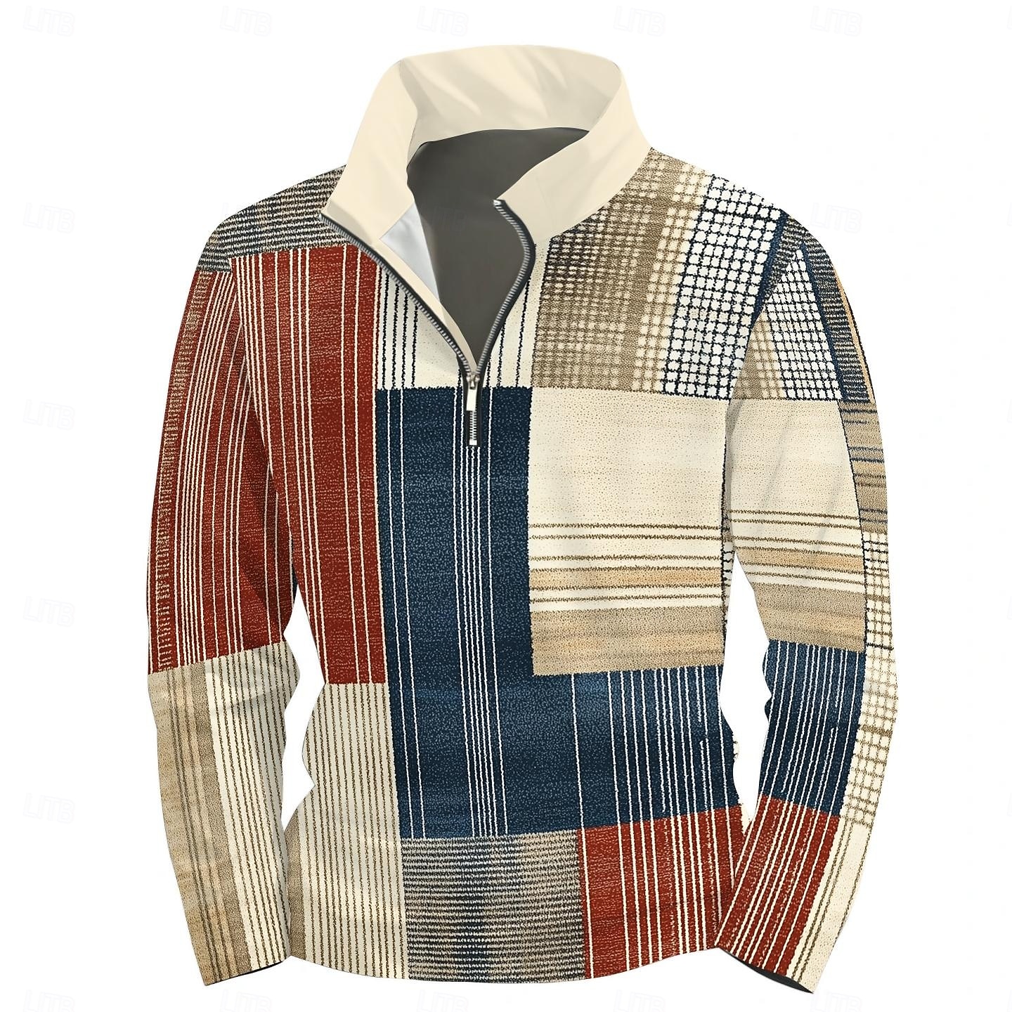 Herr Grafisk Lappverk Huvtröjor Kvartströja med dragkedja Långärmad Tröja Hög krage Dagligen Ledigt Vintage retro 3D-tryck Semester Utekväll Streetwear Mönster Vår & Höst 2025 - $37.99 –P1