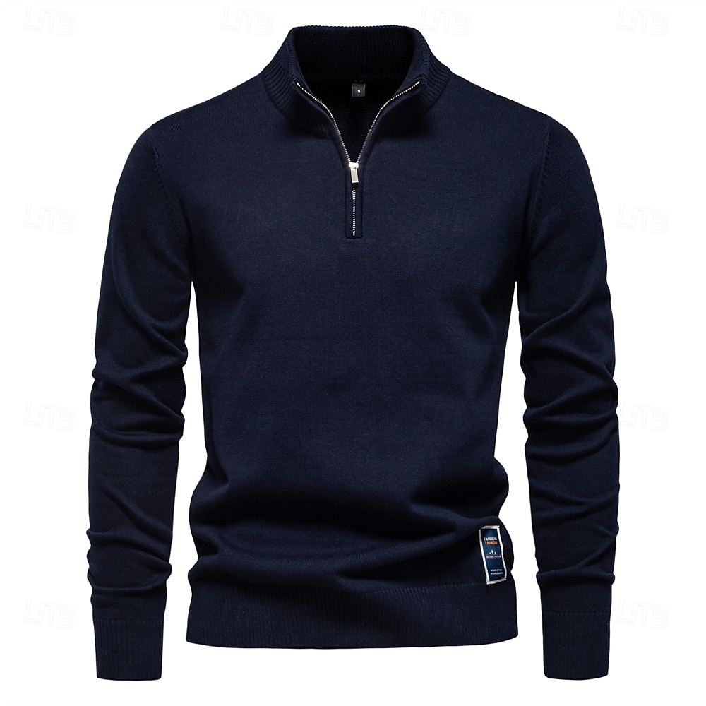 Mens Quarter Zip Cotton Pullover Sweaters Solid Color Casual Social Knit Mock Neck Polo Sweaters for Men 2025 - $37.99 –P8