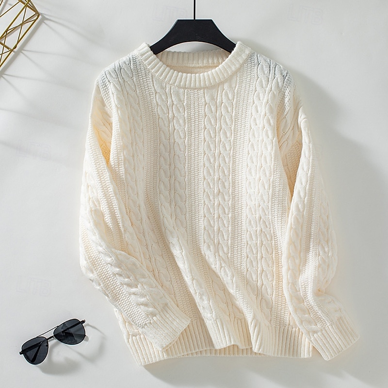 Per donna Felpa Giornaliero Da ufficio Essenziale Tinta unica Cavi Girocollo Testurizzato Manica lunga Top regolari Maglia Fine settimana Nero Beige Autunno Inverno del 2025 a $52.99 –P5