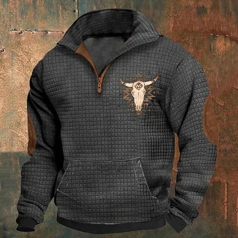Homens Moletom Waffle Moletom Moletom com zíper Preto Branco Azul Marinha Cáqui Cinzento Escuro Meio Zíper Gráfico Vaca Imprimir Patchwork Bolso frontal Quarter Zip Diário Feriado Para Noite Poliéster de 2025 por $28.99 –P5