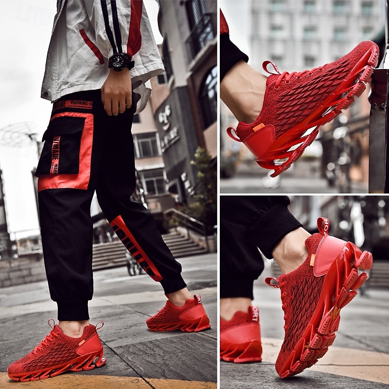 Herren Turnschuhe Flyknit Schuhe Fliegendes Weben Komfortabel Rutschfest Schnürsenkel Dunkelrot Schwarz Weiß 2025 - $46.99 –P4
