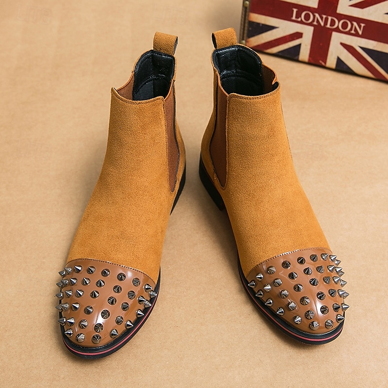 pánské chelsea boty z umělého semiše s cvočky s elastickými bočními panely - trendy nazouváky pro módní outfity 2025 - $64.99 –P1