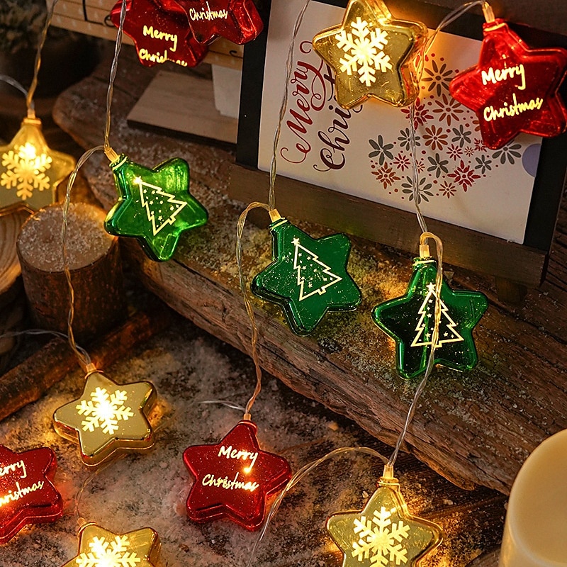 Guirnalda de luces LED de Navidad con forma de estrella, 1,5 m, 10 ledes, funciona con pilas, para árbol de Navidad, bolas redondas, para Navidad, Año Nuevo, bodas, fiestas, hogar, ventana, jardín, 2025 - $12.49 –P10