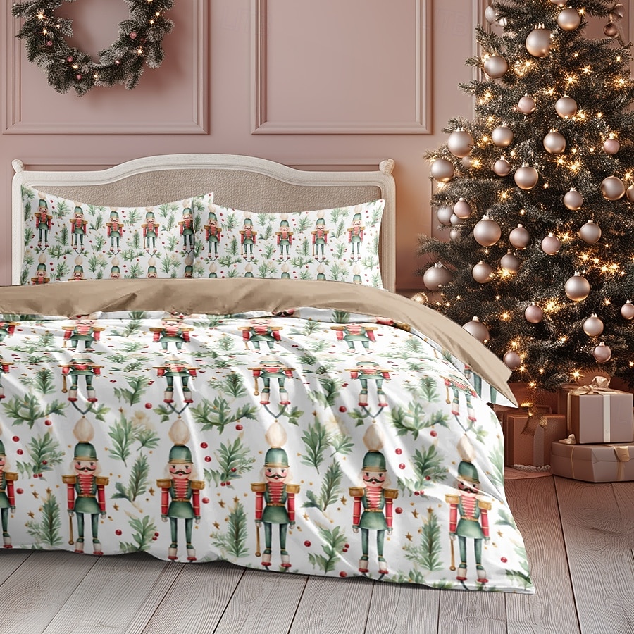 jouluinen pussilakasetti pähkinänsärkijäsuunnittelulla 100 % puuvillaa juhlavaan vuodevaatteet sisältää pussilakanan ja tyynyliinat mukavat ja tyylikkäät sesongin makuuhuoneen sisustukseen queen king 2025 - $71.99 –P14