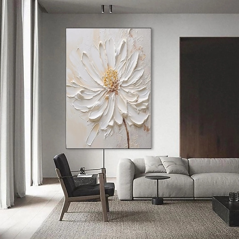 Ölgemälde handgemaltes 3D-Blumengemälde, handgefertigtes Palettenmesser, Blumen, Ölgemälde, Wandkunst, großes 3D-weißes Strukturgemälde, moderne dekorative Gemälde, Impressionismus, abstraktes weißes 2025 - $131.99 –P3