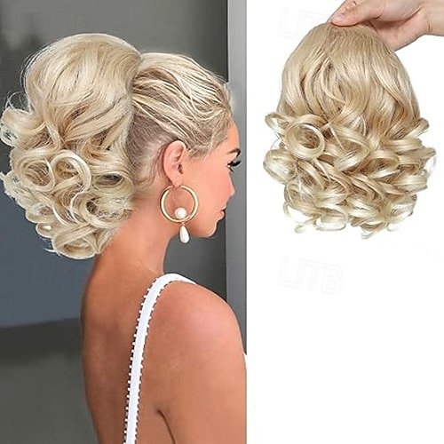 Chignons كعكة الشعر مقطع في شعر مستعار صناعي قطعة الشعر إطالة الشعر مجعد مناسب للحفلات مناسب للبس اليومي الحفلات و المساء بني متوسط بني ذهبي بني غامق 2025 - $10.99 –P2