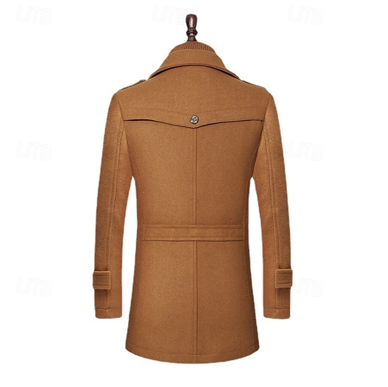 Herr Vindtät jacka Yllekappa Trenchcoat Dagligen Semester Höst vinter Ylle Håller värmen Vindtät Ytterkläder Kläder Mode Klassisk Slät Ficka Kavajslag Enkelknäppt 2025 - $69.99 –P9