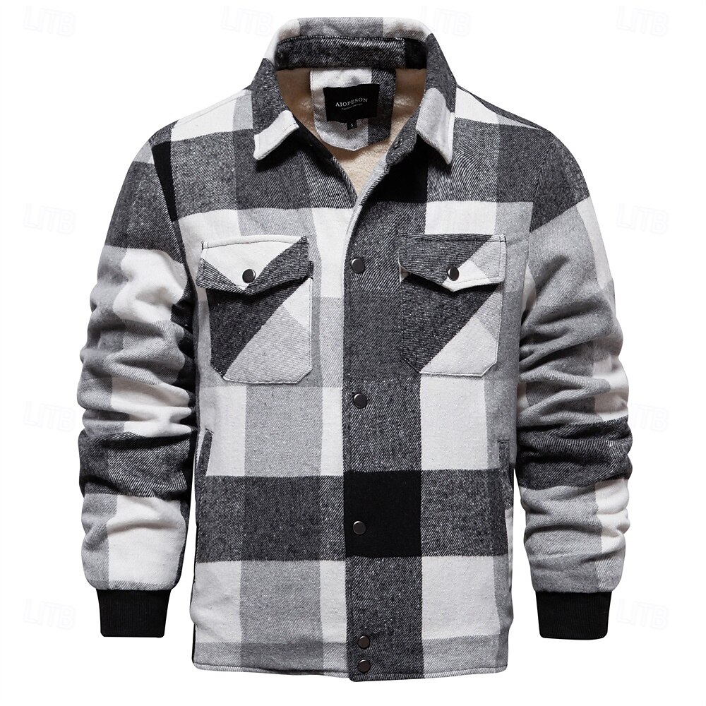 Per uomo Giacca da camicia Giacca sportiva Giacca in pile di flanella Casual / quotidiano Sexy Autunno inverno Color Block A quadri / A righe / Chevron Informale Bavero Standard Nero Blu reale Cachi del 2025 a $88.99 –P7
