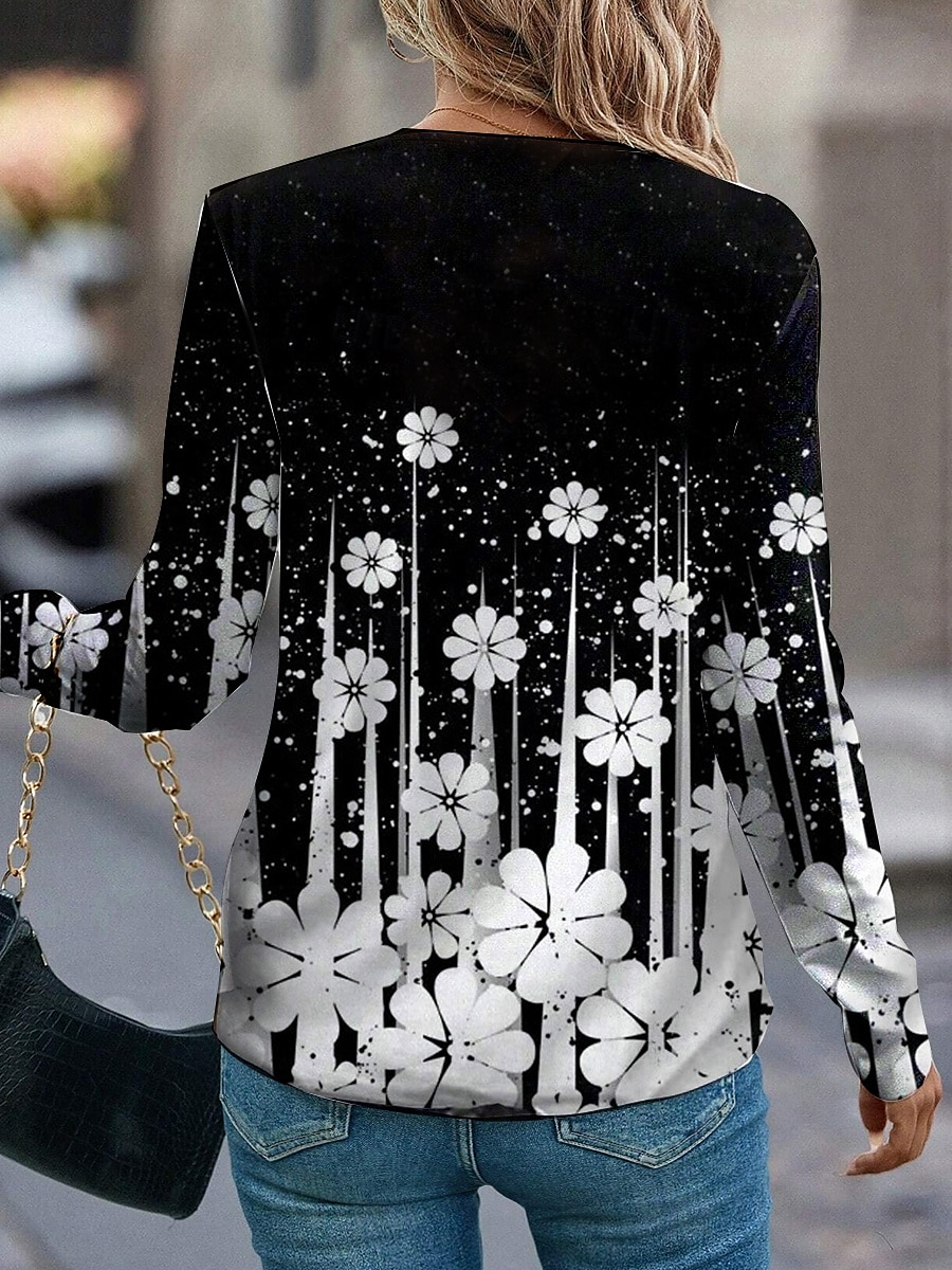 Women's Tunic T Shirt Fashion Casual Print Long Sleeve Regular Tops V Neck Daily White Spring Fall 2025 - $22.99 –P2