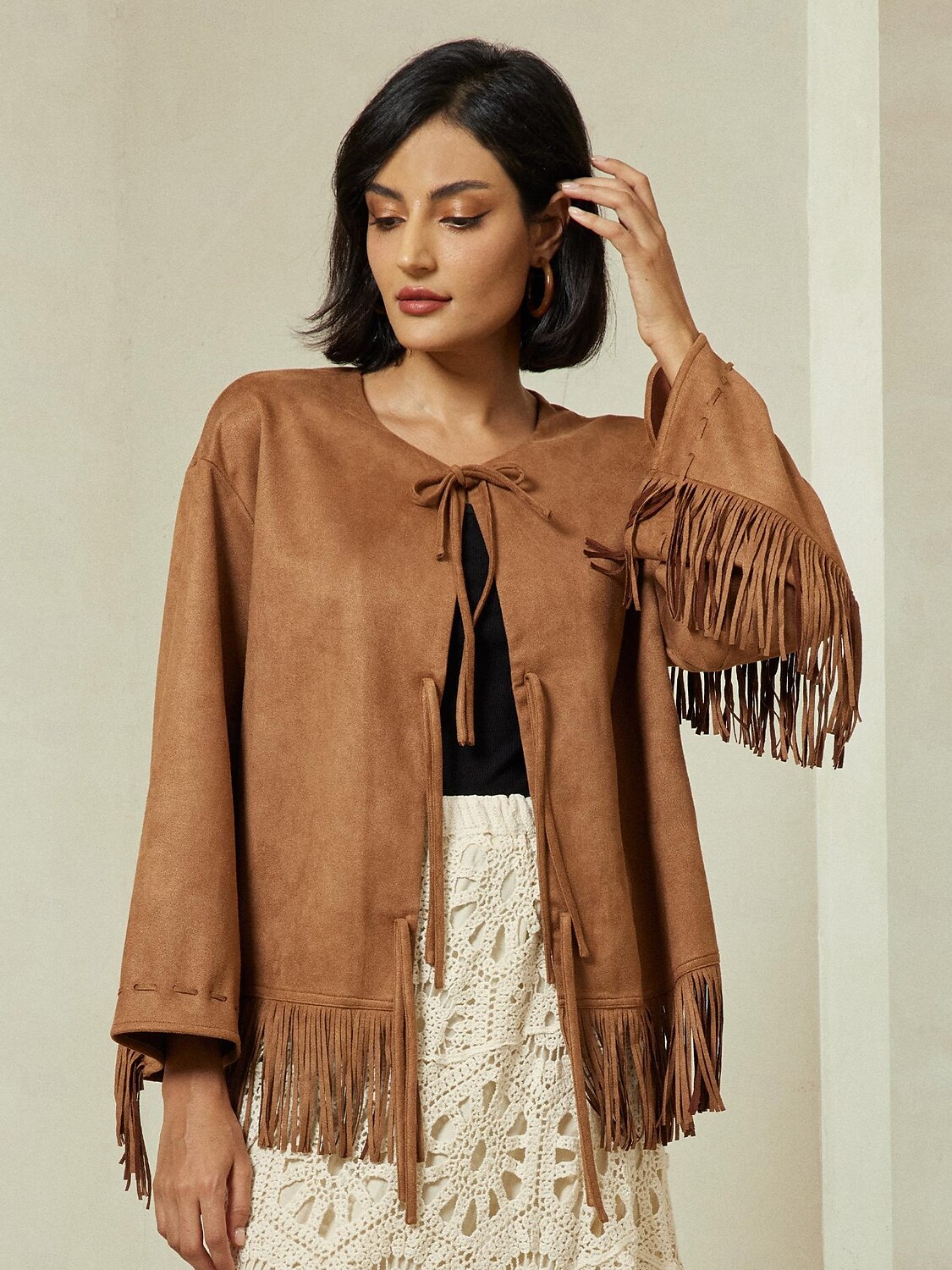 Suede Fringed Flare Cuff Sleeve Jacket 2025 - $47.99 –P5