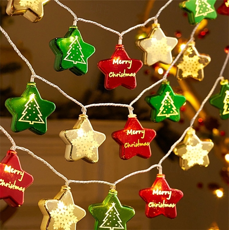 Guirnalda de luces LED de Navidad con forma de estrella, 1,5 m, 10 ledes, funciona con pilas, para árbol de Navidad, bolas redondas, para Navidad, Año Nuevo, bodas, fiestas, hogar, ventana, jardín, 2025 - $12.49 –P9