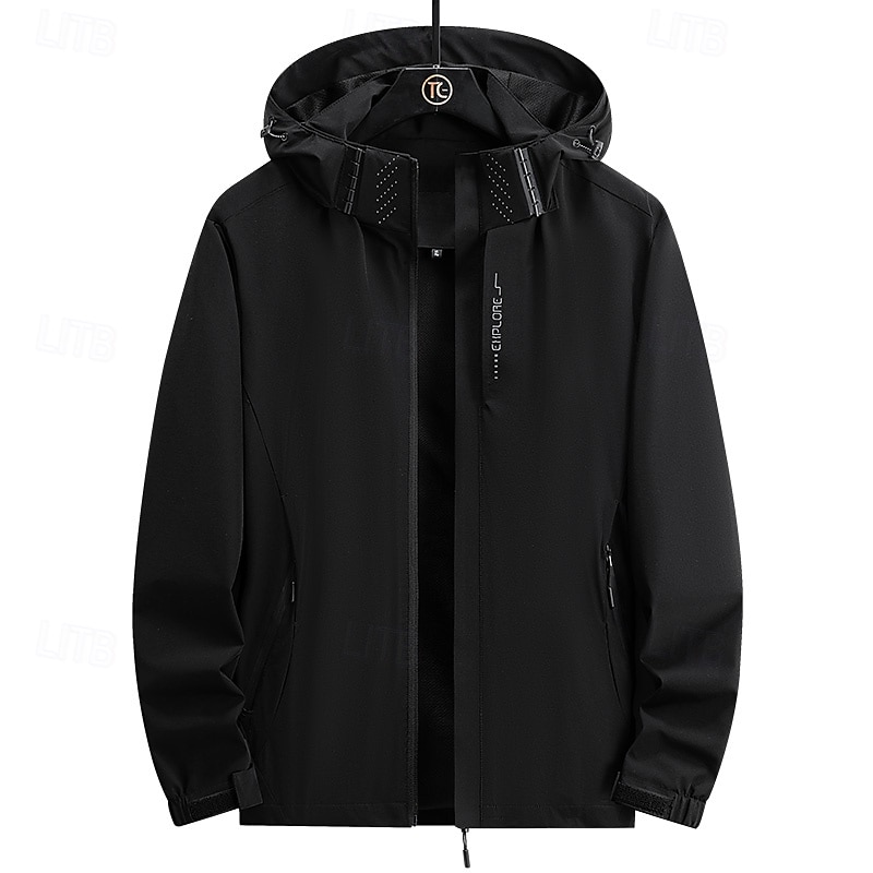 Herr klår upp Vandringsjacka Regnkappa till vandring Vinter Utomhus Vattentät Andningsfunktion Mjuk Avtagbar huva Jacka Fullängd synlig dragkedja Fiske Klättring Strand Marin Svart Kristall Röd 2025 - $39.99 –P3