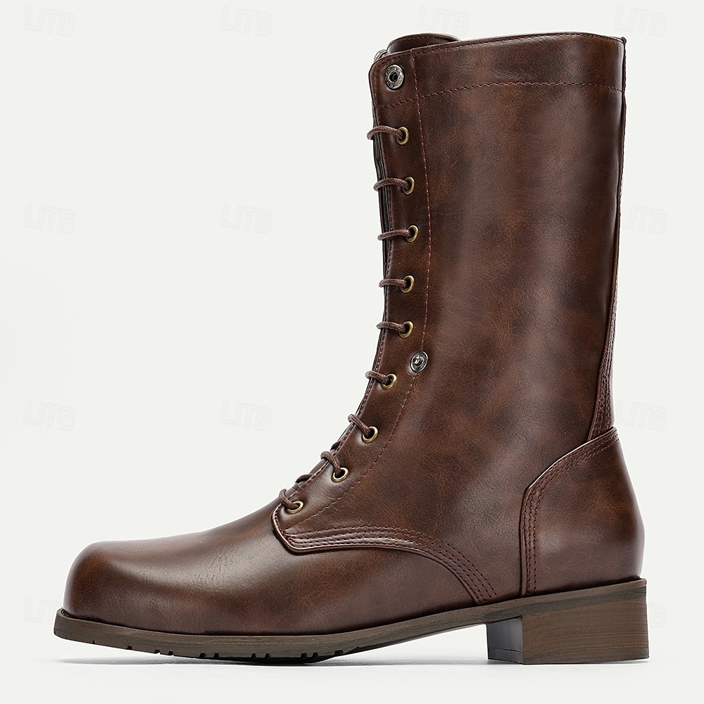 pánské hnědé kotníkové boty z umělé kůže – neformální obuv ve vintage stylu s odolným designem pro každodenní nošení 2025 - $69.99 –P2