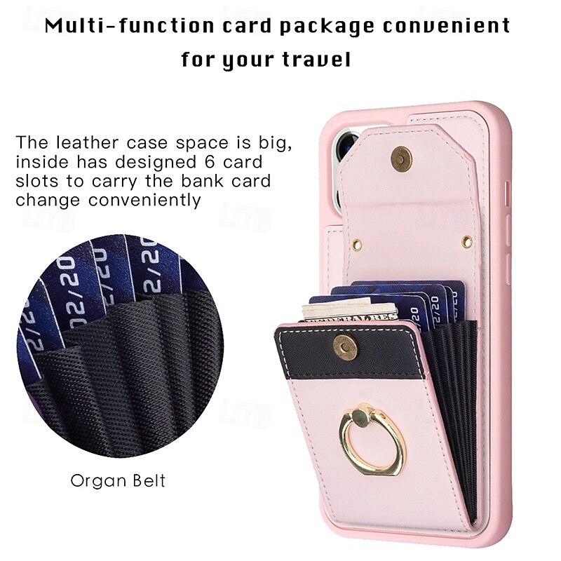 2025年 iPhone 16 iPhone 15 Pro Max Plus iPhone 14 13 12 11 Pro Max Plus Mini ウォレットケース リングホルダー カードスロット 衝撃吸収レトロ TPU PUレザー  コレクション – $19.99 –P4