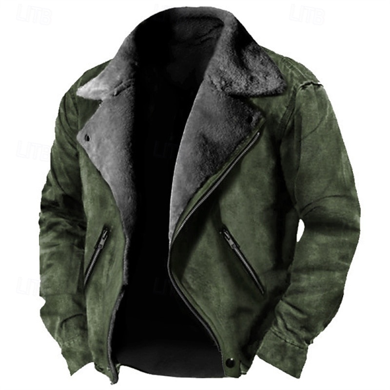 Homme Veste d'hiver Veste en Polaire Veste Sherpa Veste en faux suède Vacances Quotidien Chaleur Thermique Avec Poches Toison Automne & Hiver Uni Mode Streetwear Revers Régulier Similicuir Noir de 2026 ? $65.99 –P2