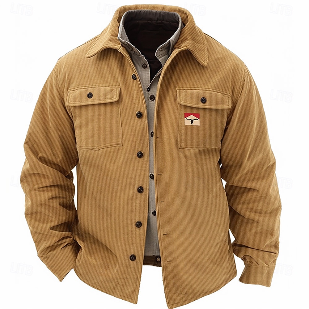 Férfi Tehenészfiú Kordbársony Ing Ingkabát Overshirt Hosszú ujj Szüret Törzsi Hétköznapi Ősz & tél Galléros ingek Begombol 3D nyomtatás 2 zseb 1db Katonai zöld Sötétkék Barna 2026 - $40.99 –P4