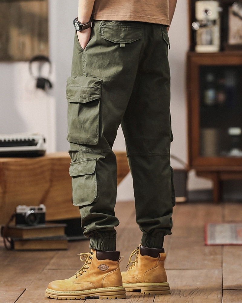 Per uomo Pantaloni cargo Pantaloni A cordoncino Vita elastica Multi tasca Liscio Indossabile Esterno Giornaliero Campeggio e hiking Di tendenza Classico Nero Verde militare del 2026 a $45.99 –P5