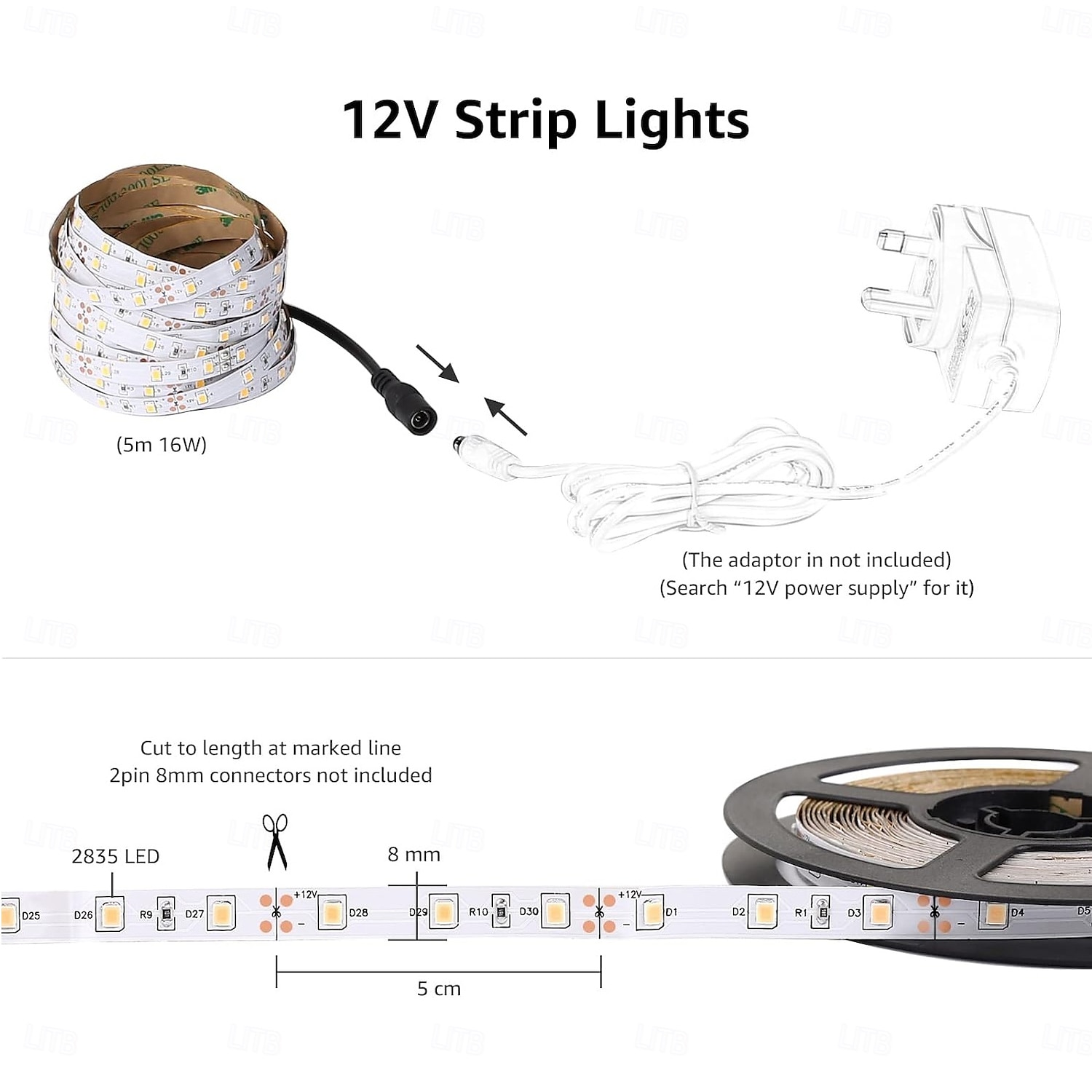witte led-lichtstrip 2x16 ft warm licht wit licht rood blauw groen witte stripverlichting 600 led 2835 flexibele lintverlichting 12v touwlicht geschikt voor keukenkast slaapkamer kledingkast 2025 - $16.49 –P9