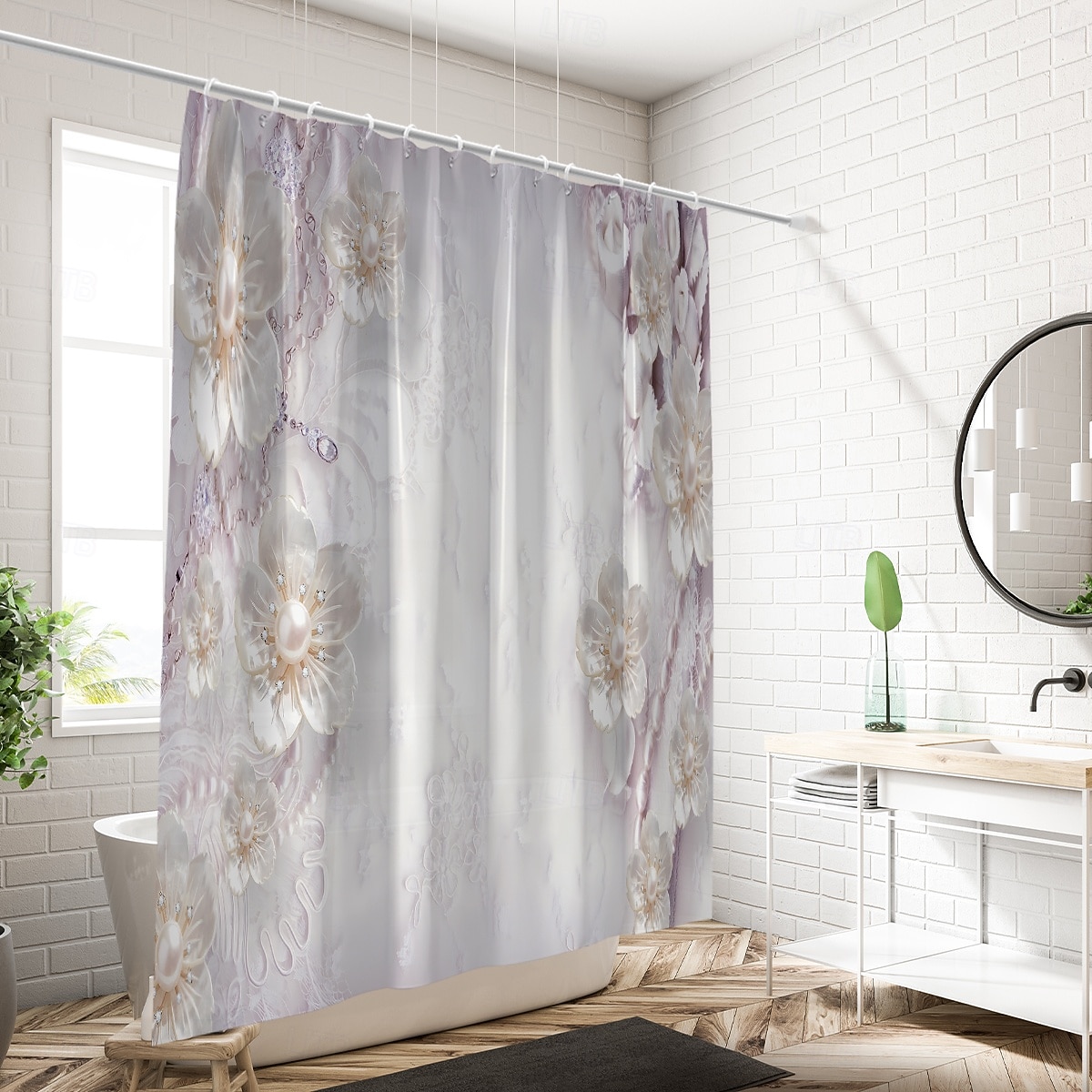 2026年 フック付きシャワーカーテン180cm*180cm(70"*70")ポリエステル洗濯可能防水パターンバスルームバスタブデコジュエリーフラワー  コレクション – $30.99 –P4