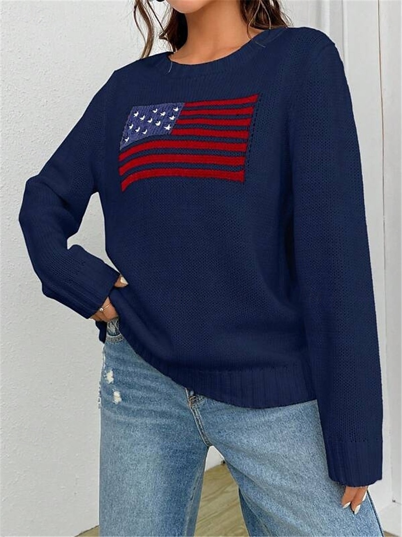Women's Sweater Daily Stylish Casual Graphic Crew Neck Crewneck Long Sleeve Regular Tops Knit Going out Black White Fall Winter 2025 - $44.99 –P7