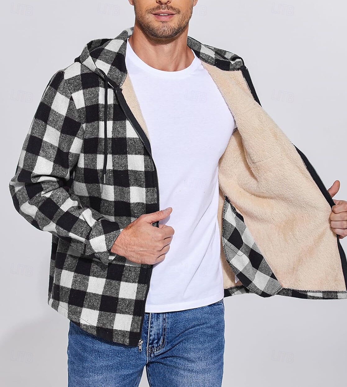 Herren Hemdjacke Kapuzenjacke Shacket Flanell-Fleecejacke Täglich Urlaub warm Mit Kapuze Herbst Winter Schottenstoff Kariert Modisch Strassenmode Kargen Standard Schwarz Dunkelrot Hellgrün Rote Blau 2025 - $60.99 –P20