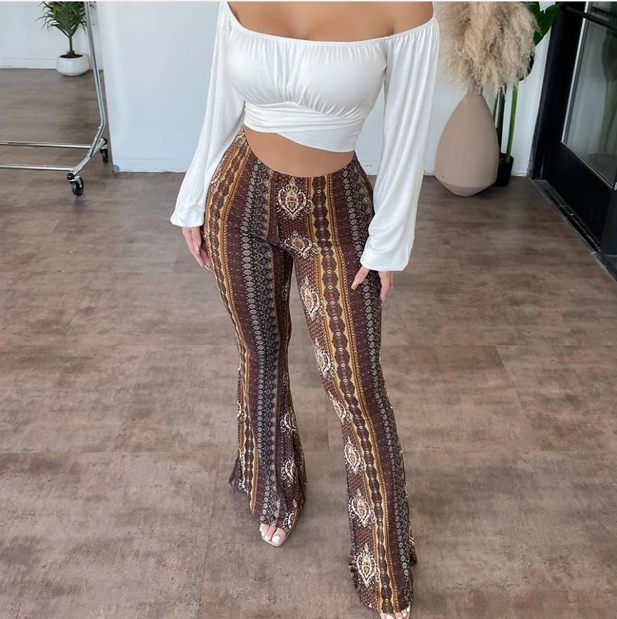 Mujer Fresco Moda Longitud total Alta cintura Graphic Estampado Microelástico Trabajo Uso Diario Marrón oscuro Amarillo dorado Rojo rubí Violeta Otoño Invierno Holgado 2025 - $18.99 –P11