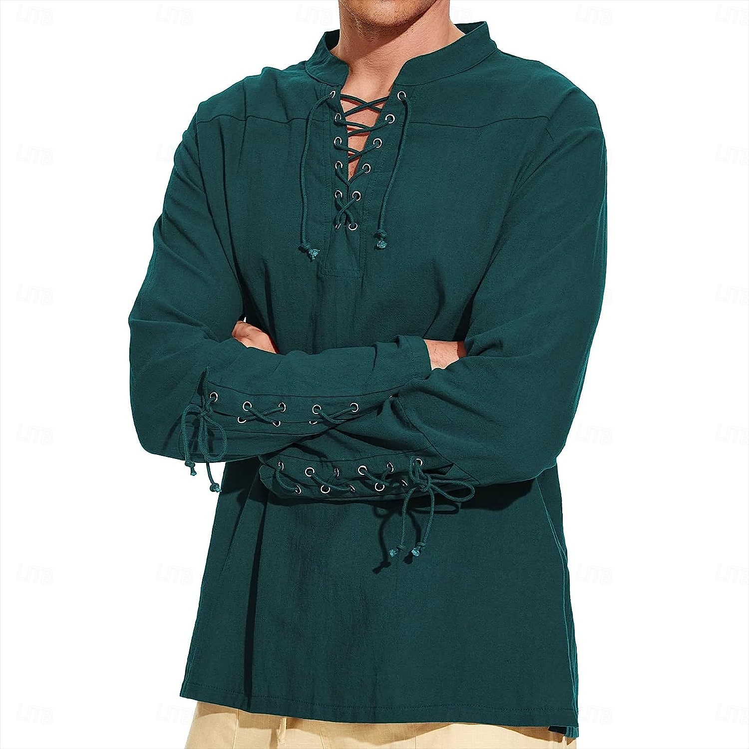 Men's Shirt Linen Shirt Popover Shirt Casual Shirt Cotton Shirt Plain Streetwear Vacation White Wine Navy Blue Brown Long Sleeve Stand Collar Spring &  Fall Clothing Apparel Lace up 2026 - $28.99 –P7