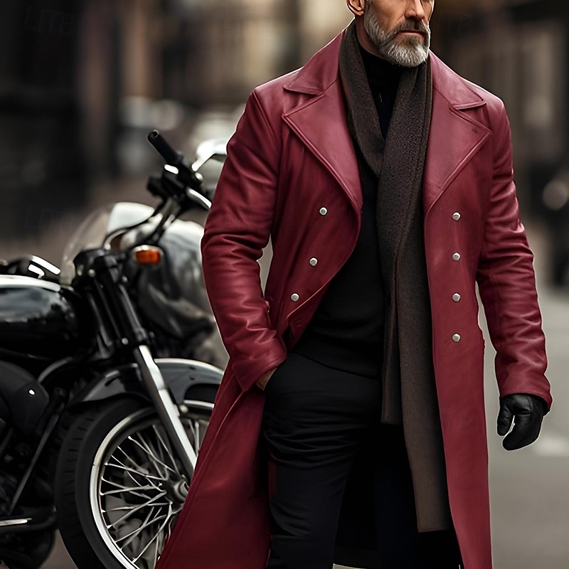 Per uomo Giacca in Ecopelle Giacca di transizione Giacca da Biker Giacca in pelle rossa Vacanza Quotidiano Antivento Caldo Tasca Autunno & Inverno Semplice Moda Classico Bavero Lungo Finta pelle Nero del 2026 a $71.99 –P3