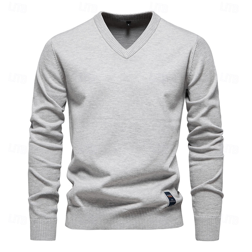 Mens V-neck Solid Cotton Pullover Sweaters Long Sleeve Casual Social Knitted Sweaters for Men 2025 - $32.99 –P8