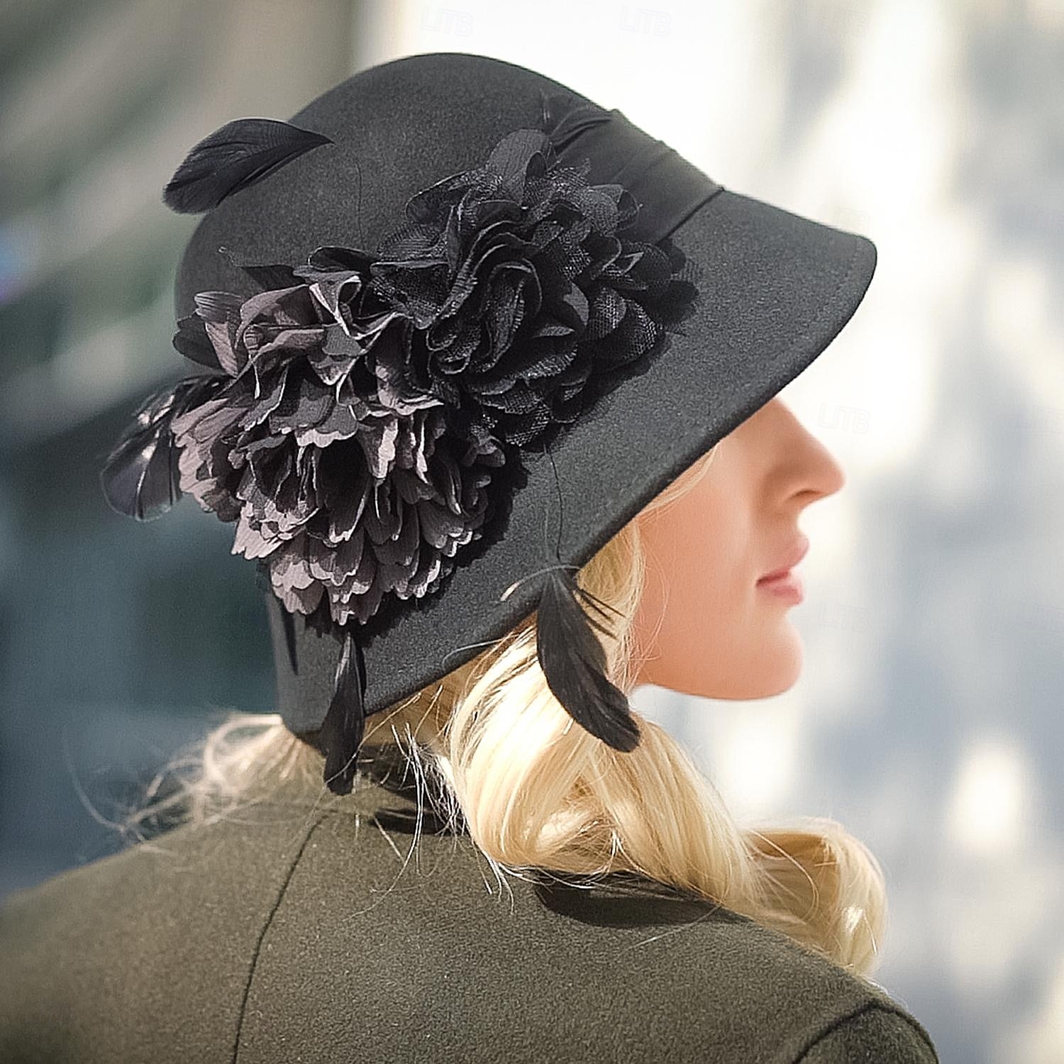 Kalap 100% Gyapjú Fedora kalap Esküvő Hölgyek napja Elegáns Brit Val vel Toll Csipke oldal Sisak Fejfedők 2025 - $45.99 –P16