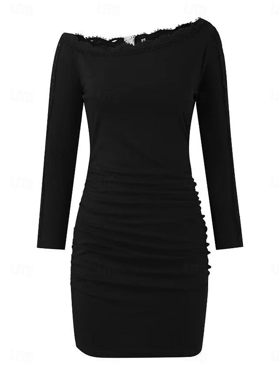 Women's Lace Dress Mini Dress Lace Patchwork Sexy Casual Off Shoulder Long Sleeve Black White Red Color 2025 - $39.99 –P2