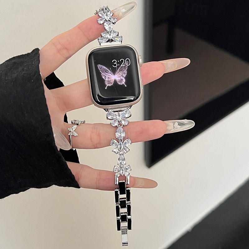 Solo Loop Compatible with Apple Watch band 38mm 40mm 41mm 42mm 44mm 45mm 49mm Women Bling Diamond Metal Clasp Alloy Strap Replacement Wristband for iwatch Ultra 2 Series 9 8 7 SE 6 5 4 3 2 1 2025 - $31.99 –P2