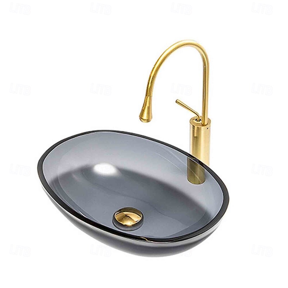 baderomsbeholder servant herdet glass servantskål over benken kunstkar vask med vanndråpekraner og pop-up avløp 2025 - $299.69 –P6