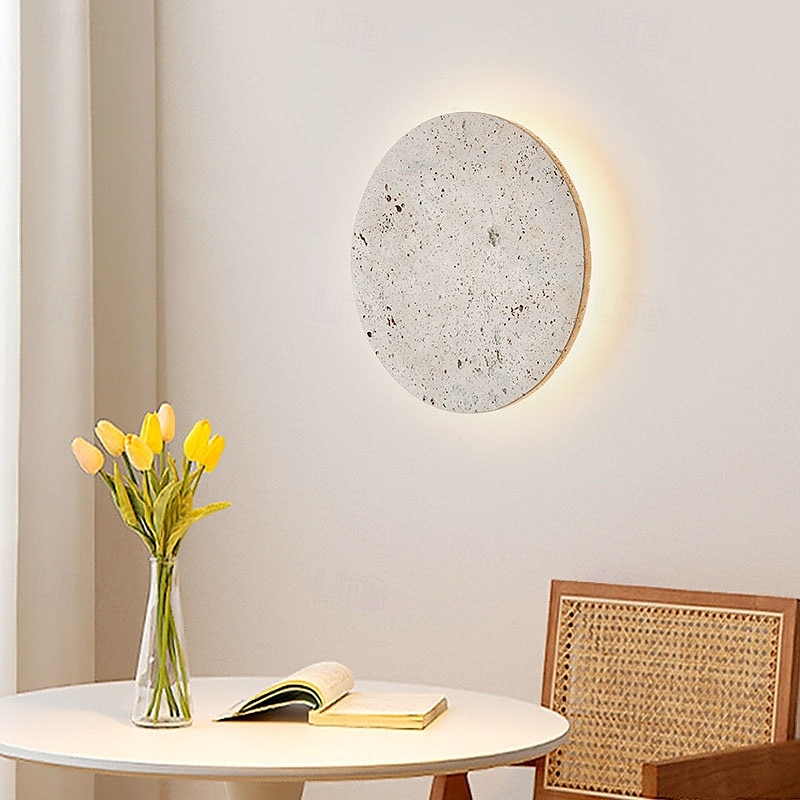 LED קיר מקורה תאורת קיר חמה ray 20/25/30 ס"מ מינימליסטי קריאייטיב צהוב טרוורטין תאורת קיר בסגנון wabi-sabi שמנת עגולה מנורת לילה סלון חדר שינה 110-240v 2025 - $99.99 –P6