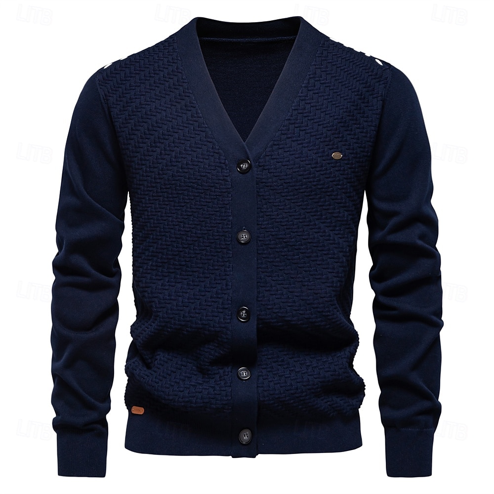pulovere cardigan din bumbac noi pentru bărbați, cu decolteu în V, pulovere casual din tricot social, cardigane pentru bărbați 2025 - $44.99 –P6