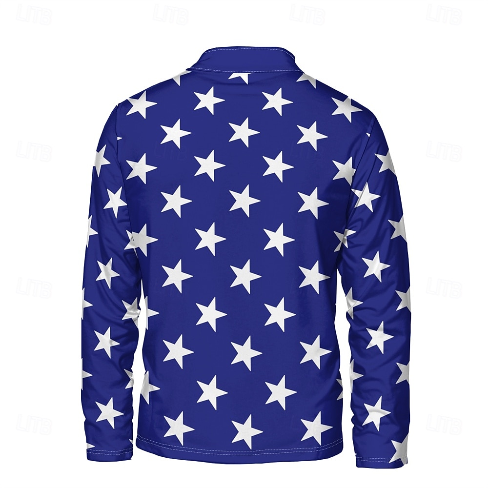 Herr Grafisk Amerikanska amerikanska flaggan Huvtröjor Dagligen Ledigt Långärmad Hög krage Semester Utekväll Streetwear Blå Mönster Vår & Höst Designer 2025 - $29.99 –P5
