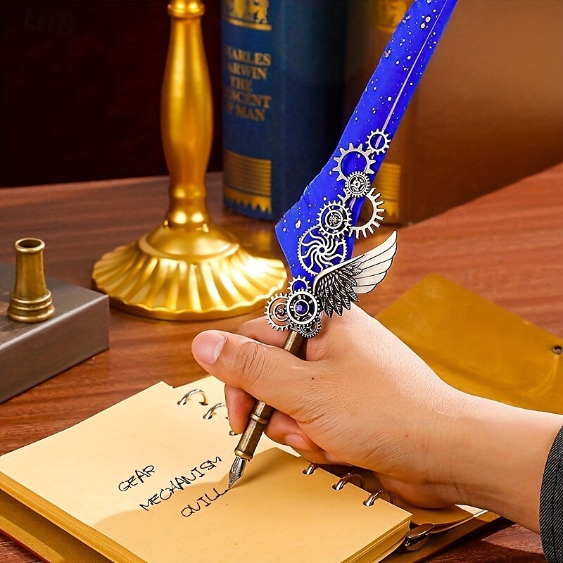 1 Set Geschenkbox, Federkiel, Kalligraphie-Stift und Tintenschreiber-Set, antikes Schreiben, Quilt-Tintenfeder, mechanisches Getriebe, Steampunk-Federkiel zum Zeichnen, Signieren und für 2025 - $28.99 –P13