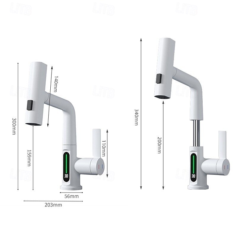 Vaskekran for baderom - Roterbar / Trekk ut / LED galvanisert / Malte overflater Centersat Enkelt Håndtak Et HullBath Taps 2025 - $145.99 –P10