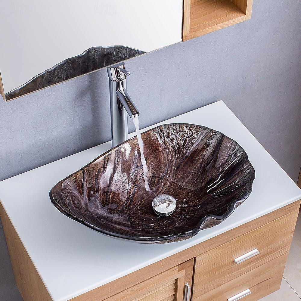 moderno semplice chiaro luce intaglio yuan tesoro lavabo in vetro temperato con rubinetto a cascata lavabo supporto lavello bwy19-193 del 2025 a $453.59 –P13