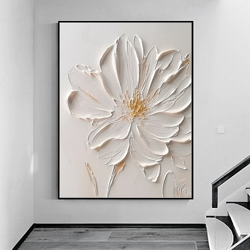 Ölgemälde handgemaltes 3D-Blumengemälde, handgefertigtes Palettenmesser, Blumen, Ölgemälde, Wandkunst, großes 3D-weißes Strukturgemälde, moderne dekorative Gemälde, Impressionismus, abstraktes weißes 2025 - $131.99 –P7