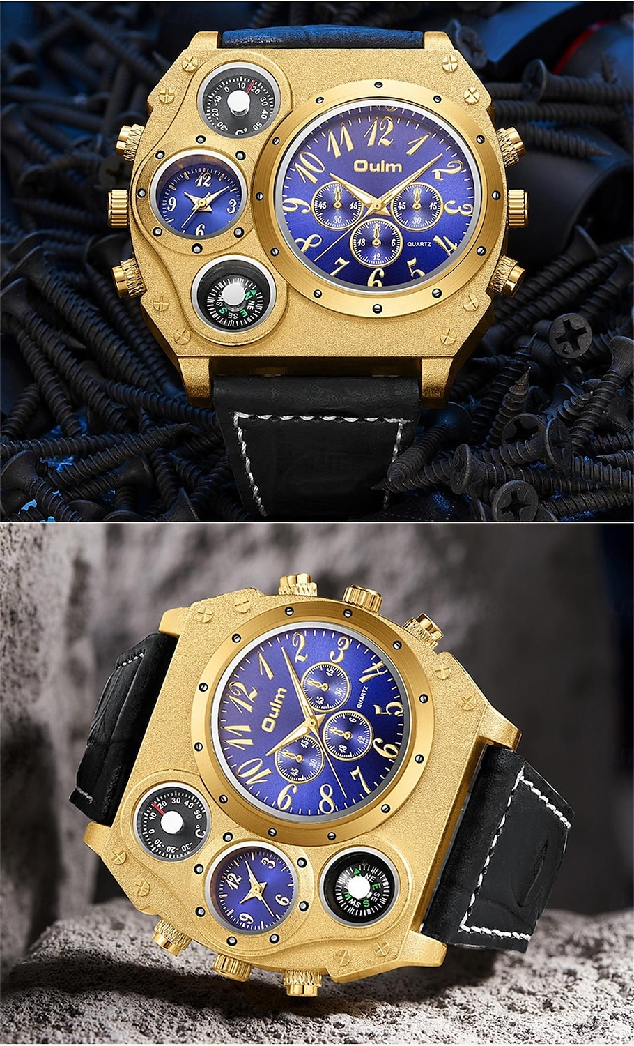 Large Dial Men Watches Luxury Brand Male Quartz Watch Big Size Men's Two Time Zone Leather Sport Wristwatches 2026 - $37.99 –P6