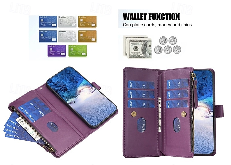 Phone Case For iPhone 16 15 14 Pro Max Plus 13 12 11 Pro Max Wallet Case with Stand Holder Zipper with Wrist Strap Retro TPU PU Leather 2025 - $12.99 –P1
