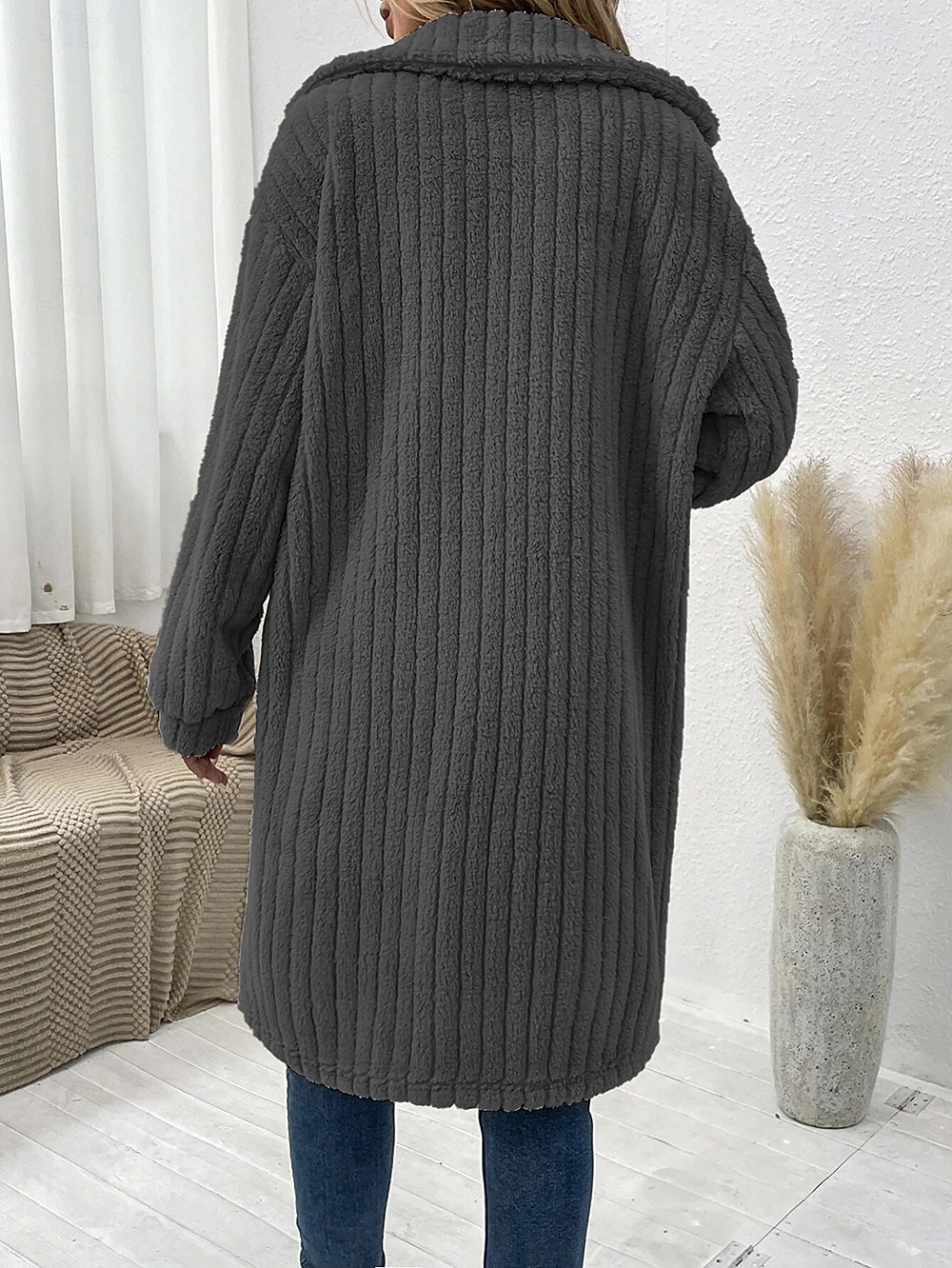 Dam Vinterkappa Fleece-jacka Teddyrock Håller värmen Andningsfunktion Ficka Mode Ledigt Slät Arbete Gata Enkelknäppt Lång Nedvikt Lös passning Långärmad Ytterkläder Brun Mörkgrå Beige Höst Vinter 2025 - $62.99 –P6