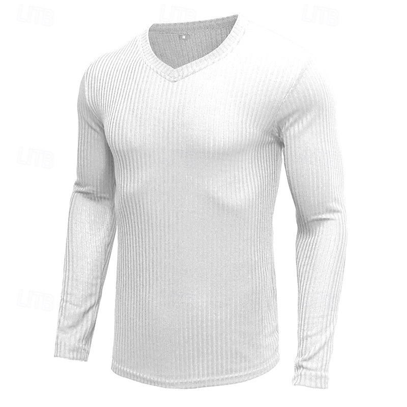 Bărbați Tricou Cămașă musculară Tricou din tricot cu nervuri Tee Top Manșon Lung În V Vară Simplu Pit Strip Modă Designer De Bază Striat Vacanță Stradă Ieșire Negru Alb Vișiniu Top tricou pentru 2025 - $20.99 –P2